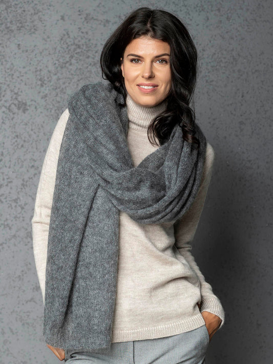 Mohair wool scarf wide and lightweight - Corsica gray