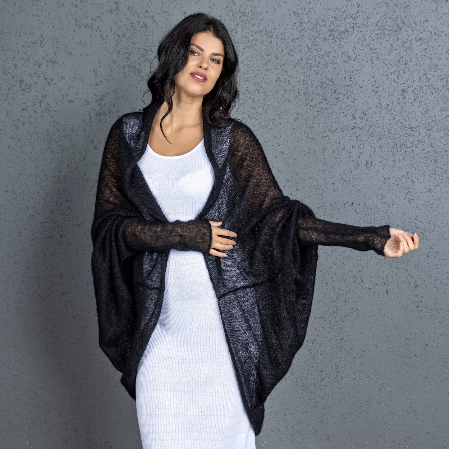 Wedding knitted shrug wrap - black