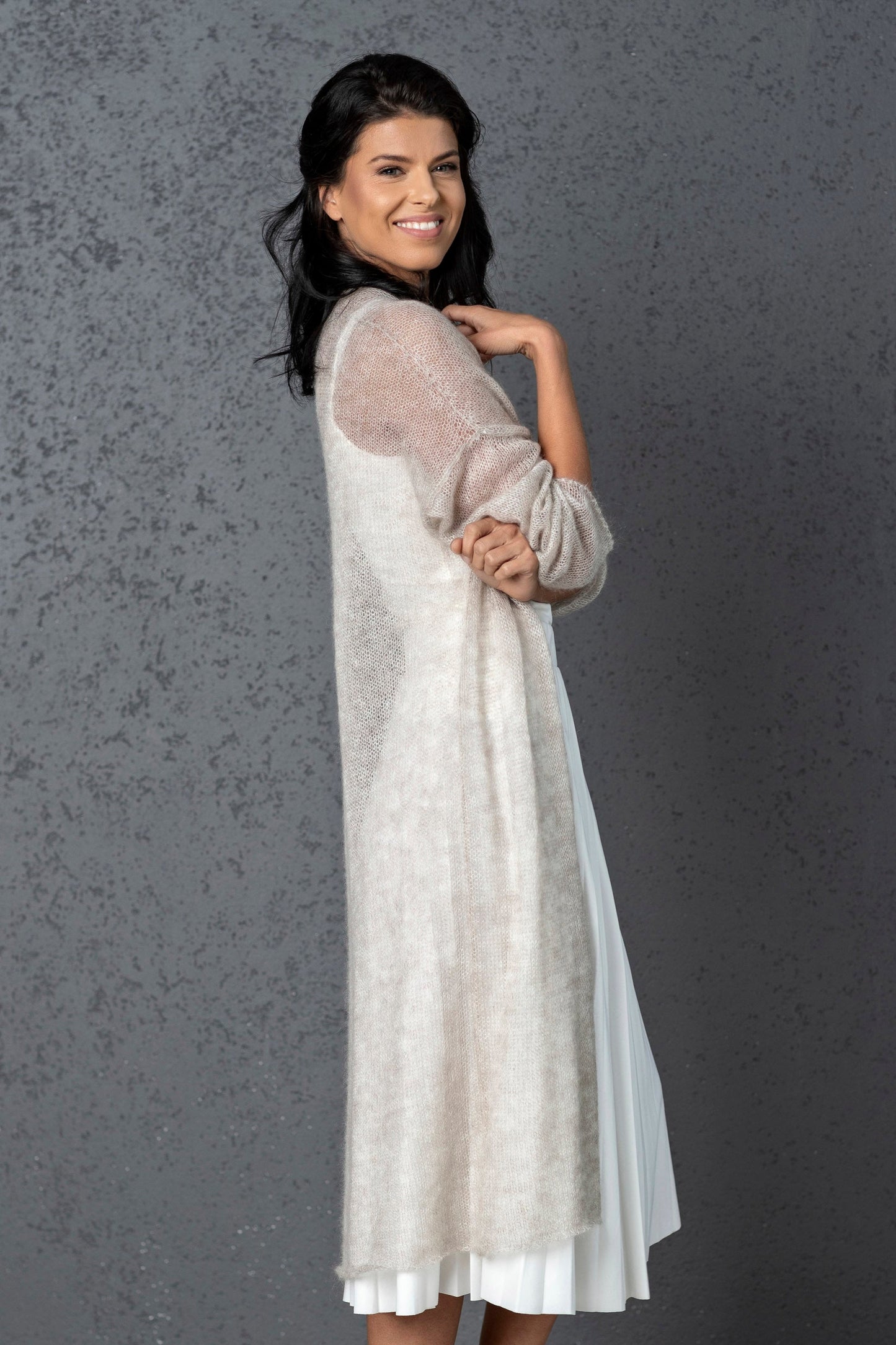 Knit lightweight mohair long cardigan Wind - beige
