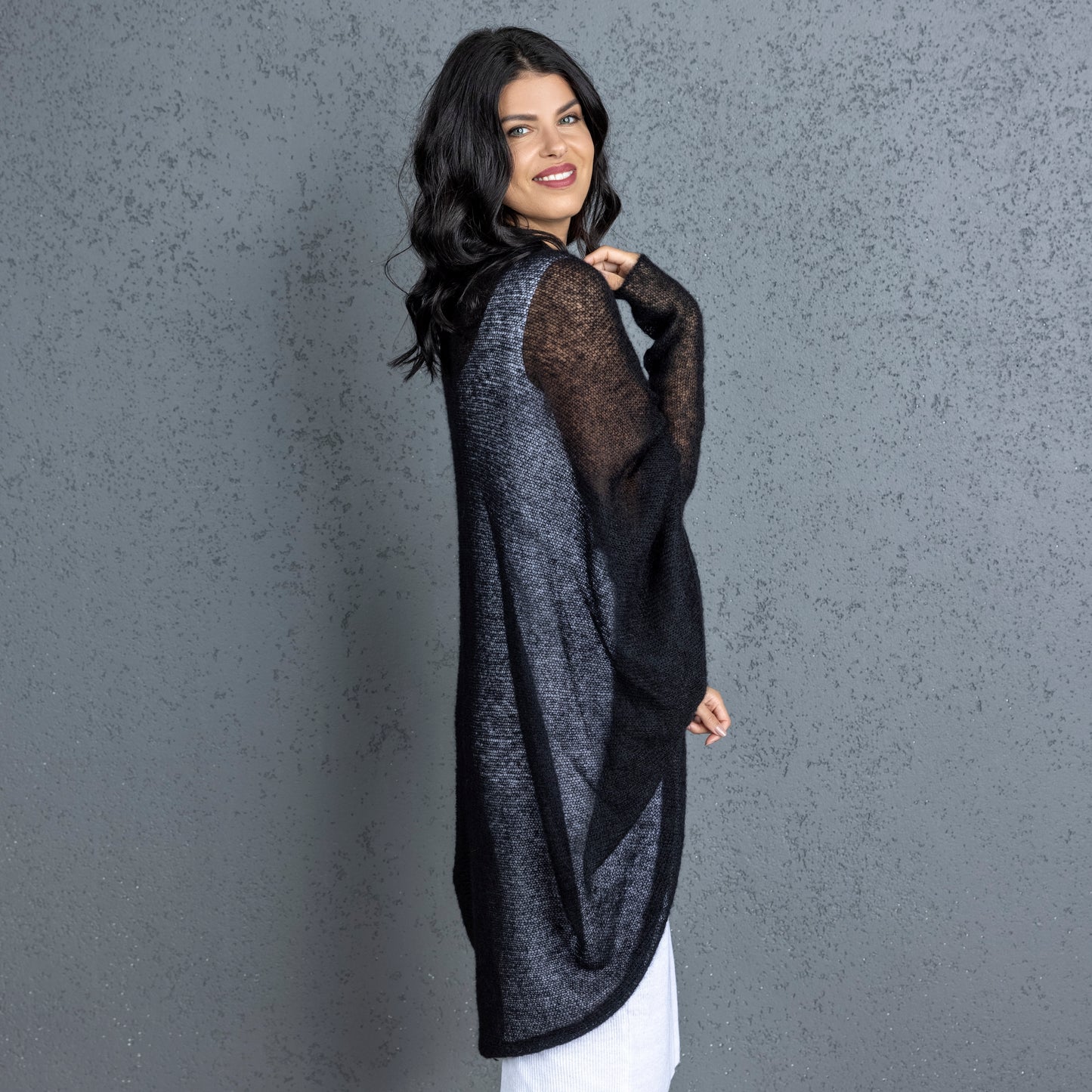 Wedding knitted shrug wrap - black
