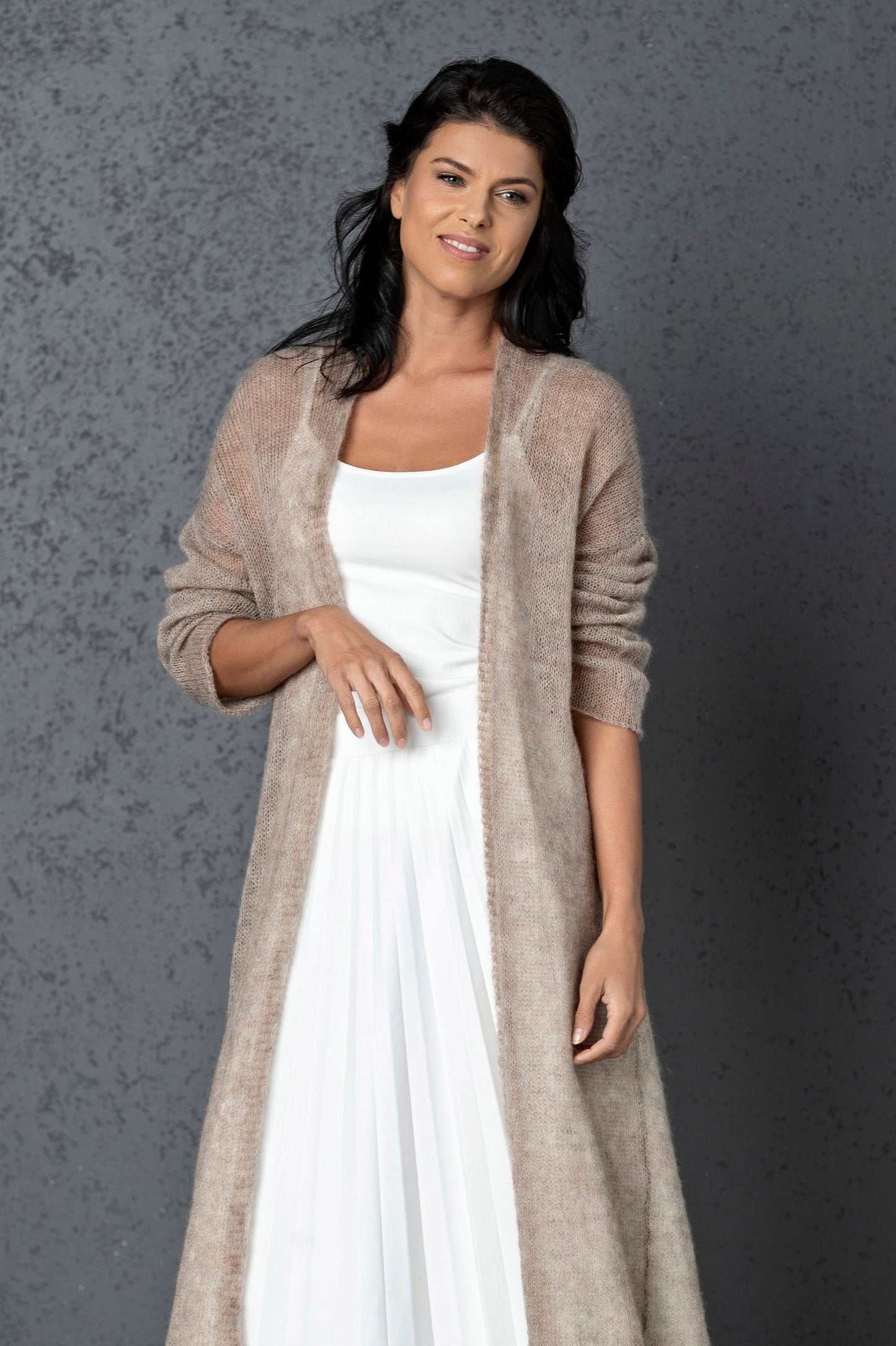 Knit lightweight mohair long cardigan Wind - cocoa