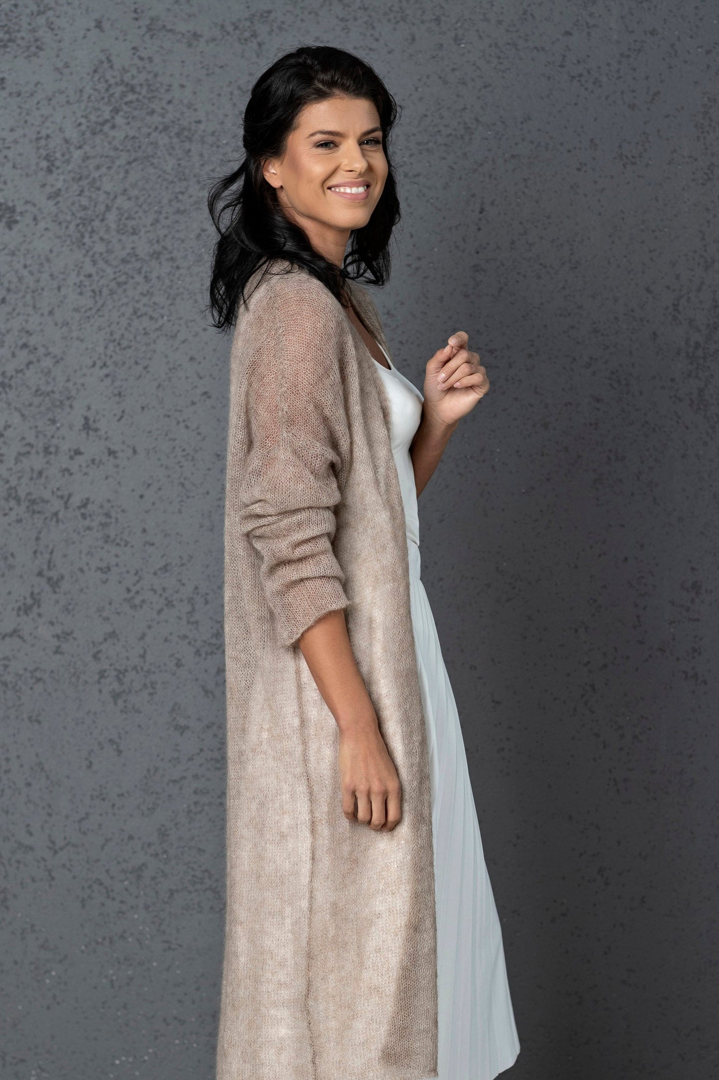 Knit lightweight mohair long cardigan Wind - cocoa