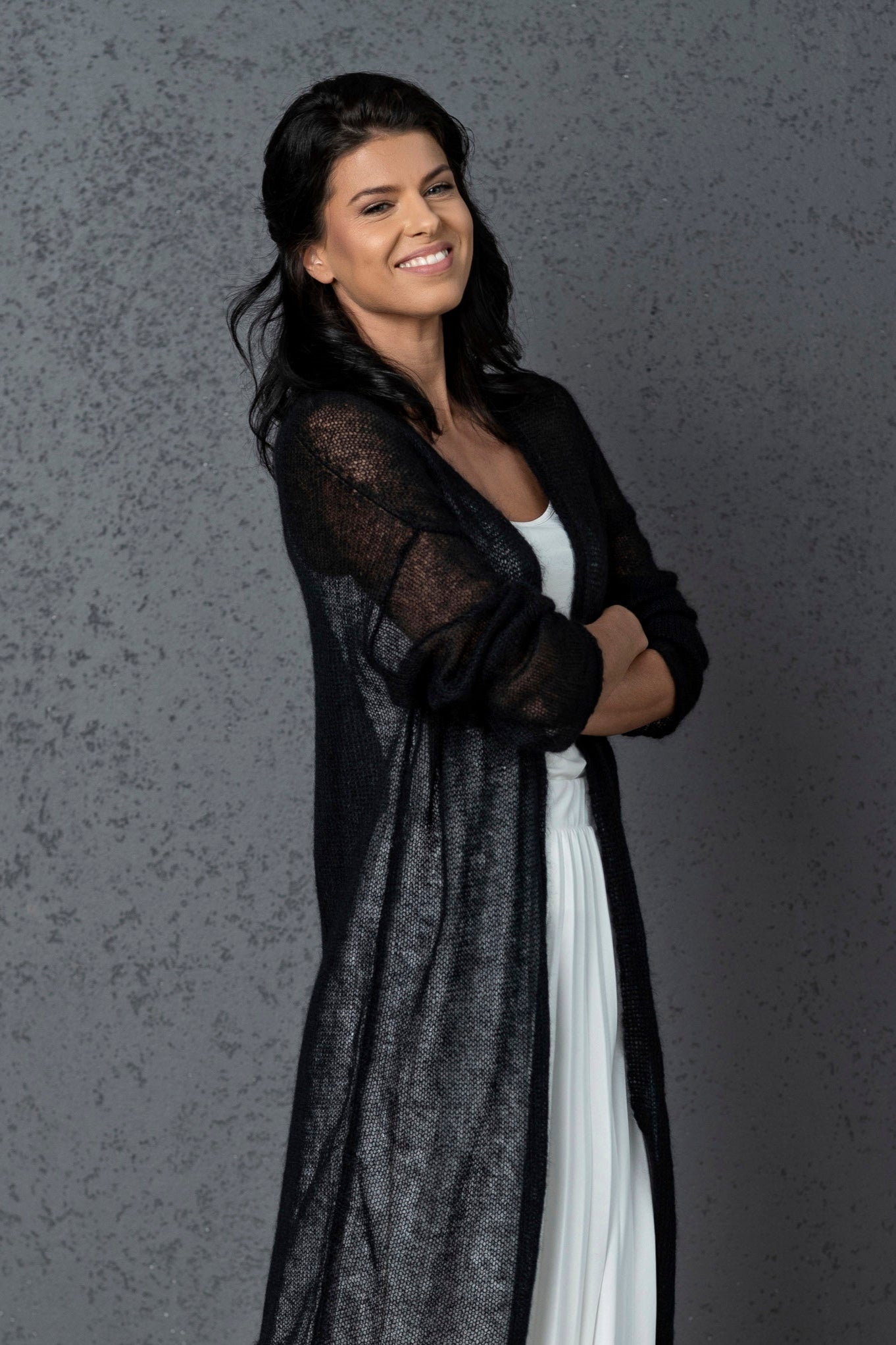 Knit lightweight mohair long cardigan Wind - black