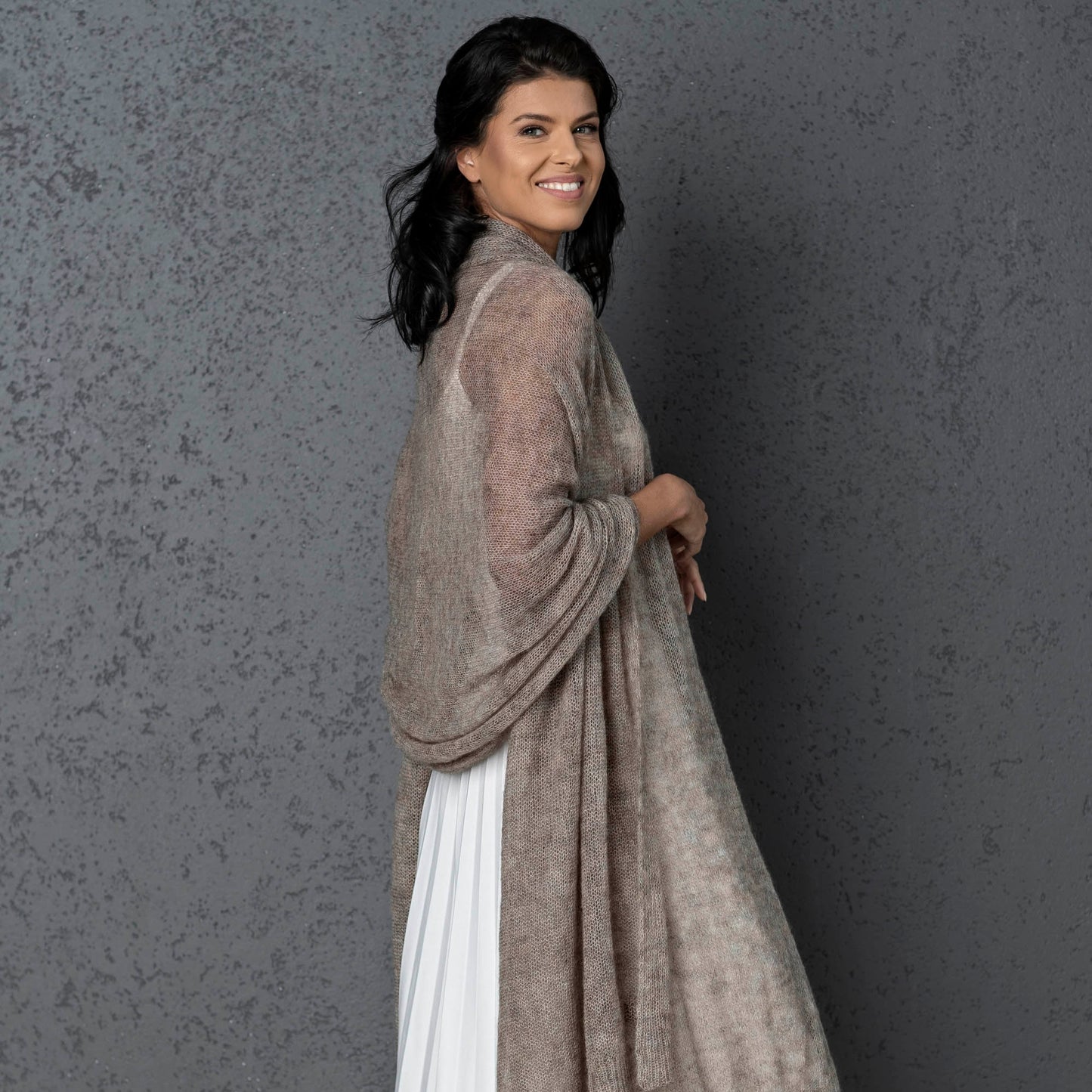 Feast Gala Wedding cape wrap shrug shawl knit from kid mohair - cocoa
