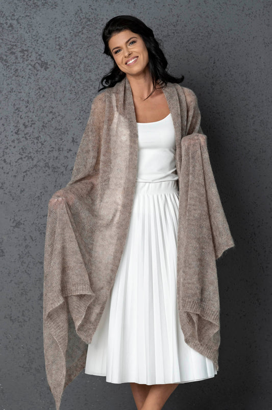 Feast Gala Wedding cape wrap shrug shawl knit from kid mohair - cocoa