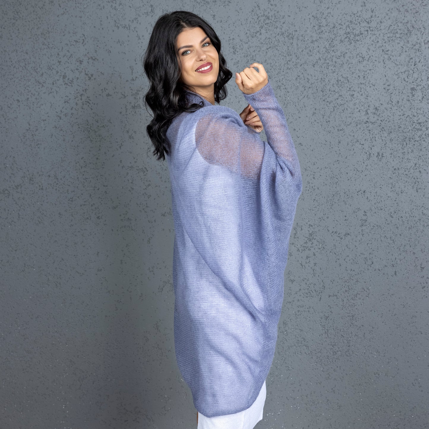 Knit lightweight mohair long cardigan wrap WRAPER - mauve