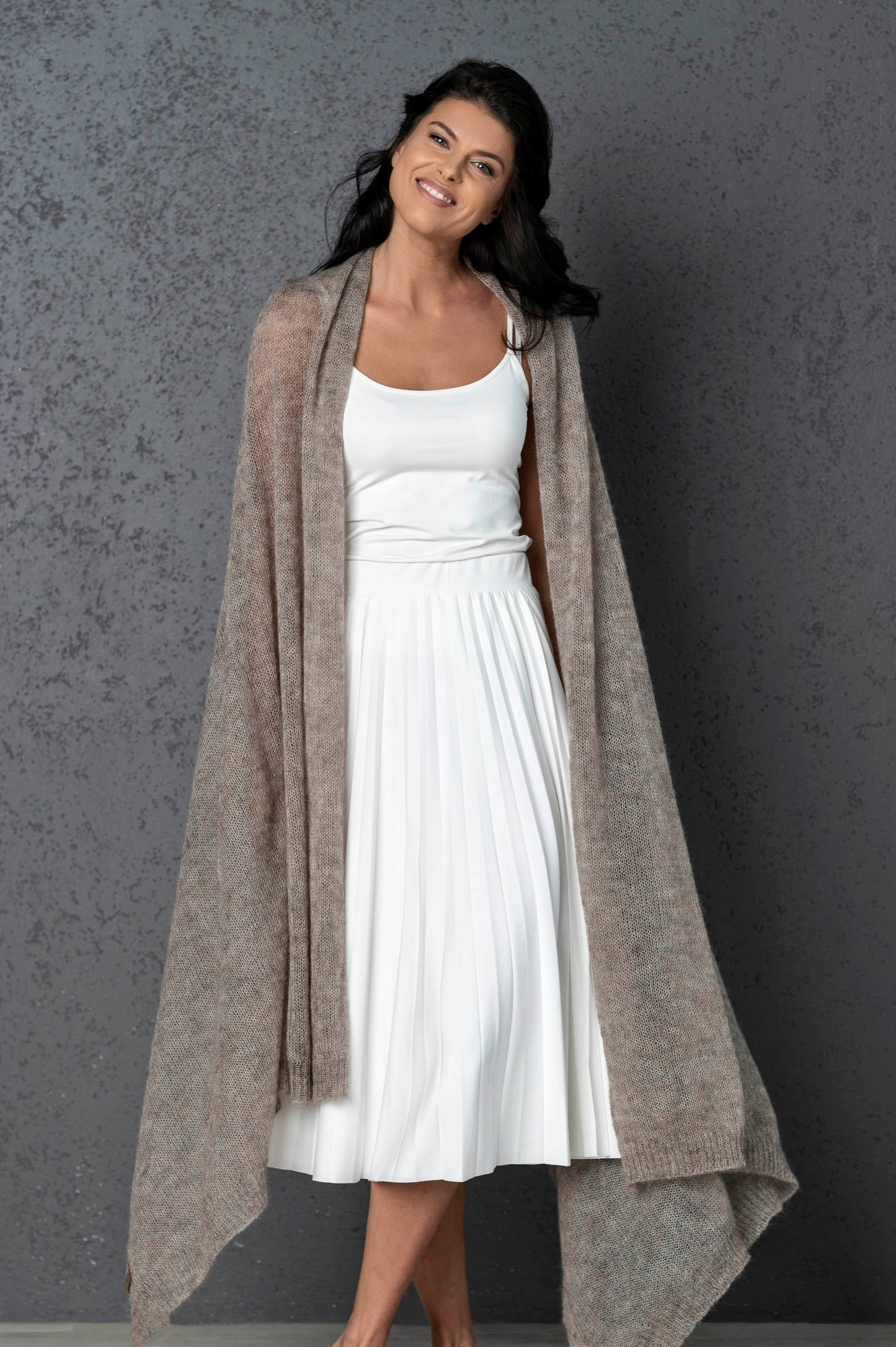 Feast Gala Wedding cape wrap shrug shawl knit from kid mohair - cocoa