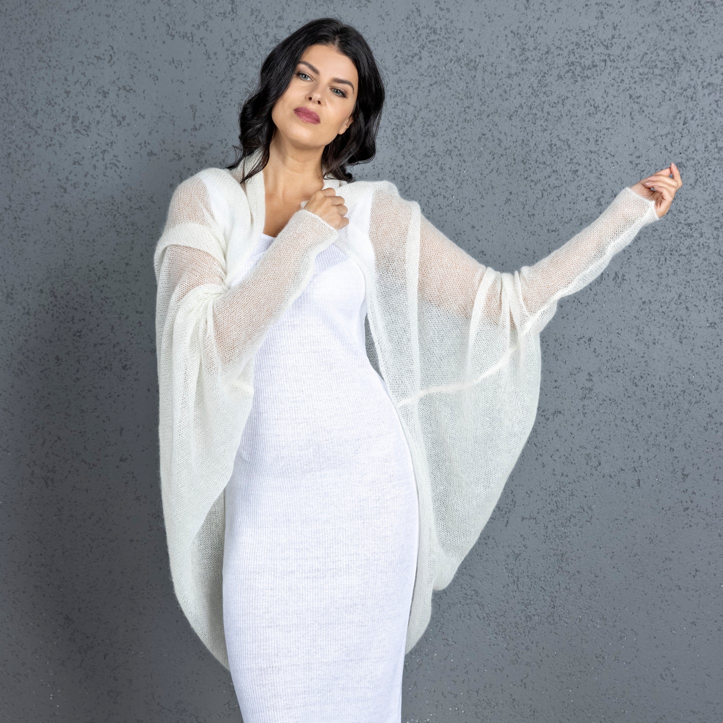 Wedding knitted shrug wrap - ivory