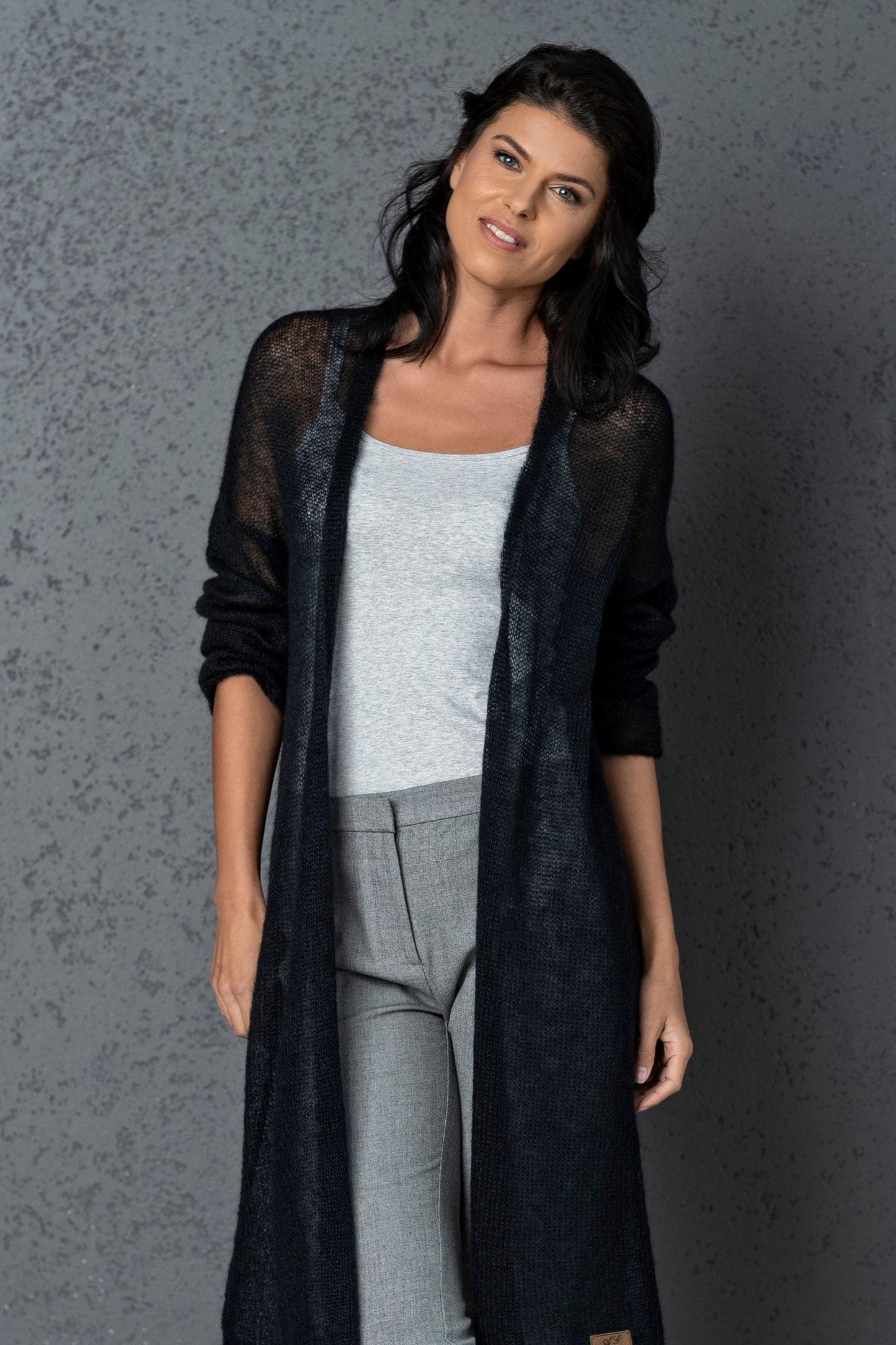 Knit lightweight mohair long cardigan Wind - dark blue