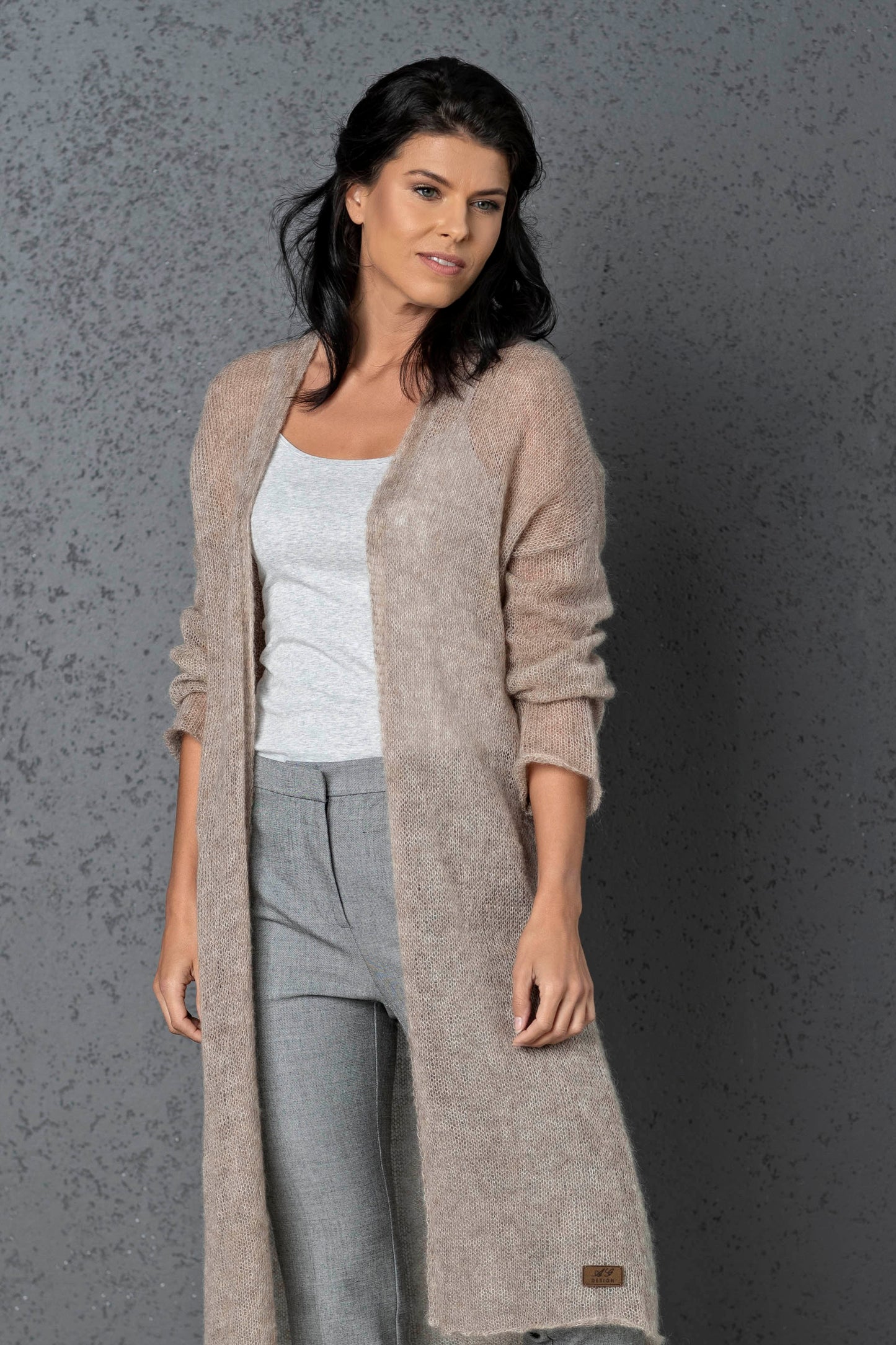 Knit lightweight mohair long cardigan Wind - cocoa