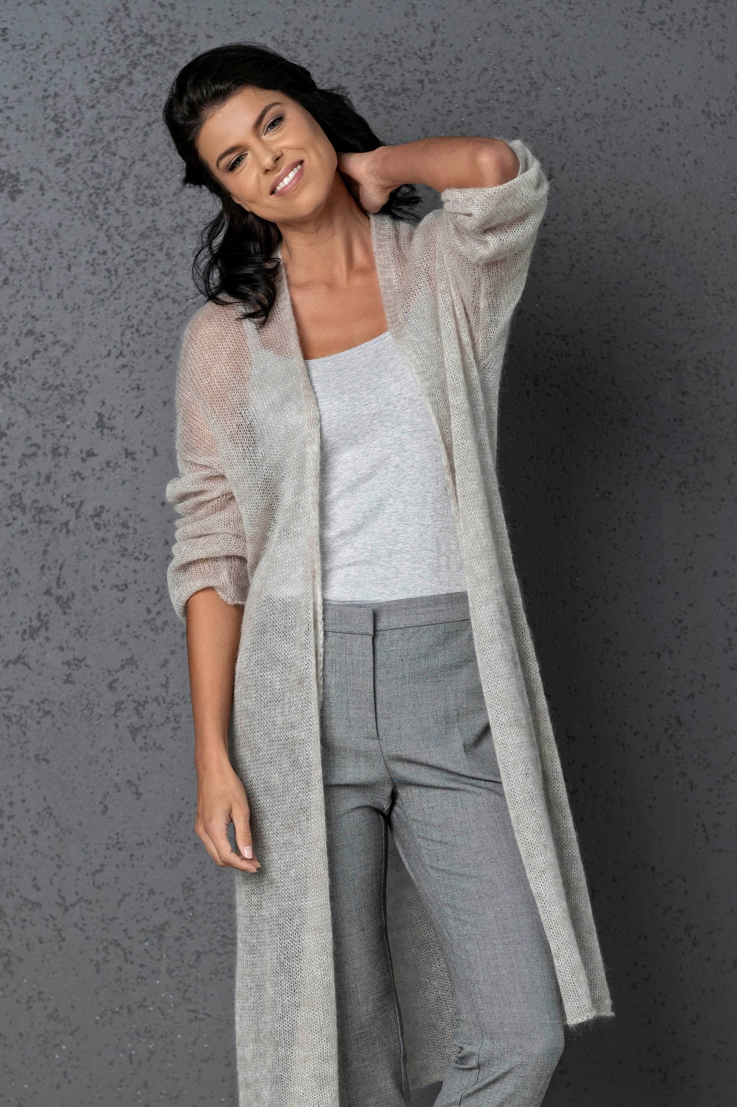 Knit lightweight mohair long cardigan Wind - beige