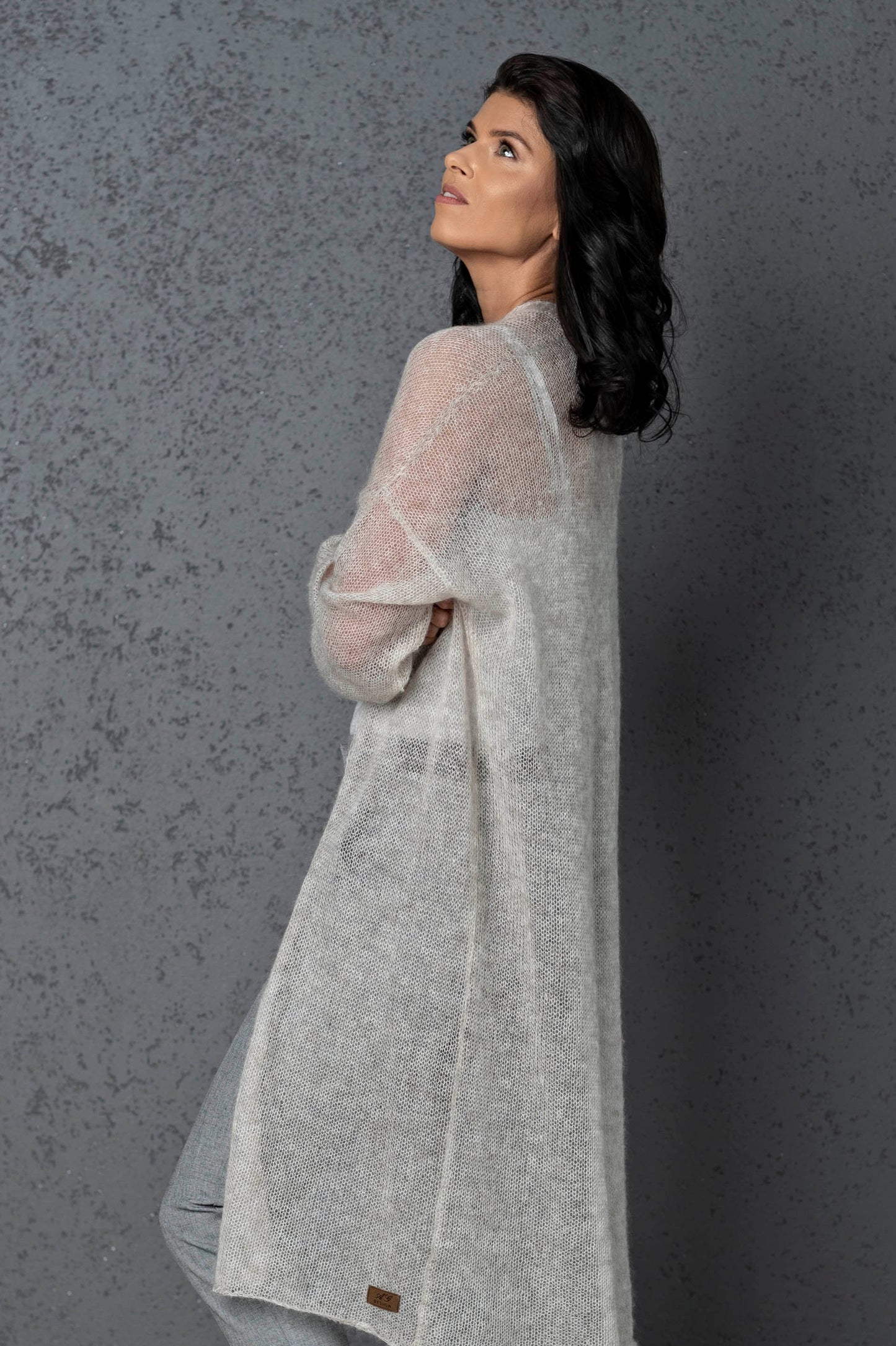 Knit lightweight mohair long cardigan Wind - beige