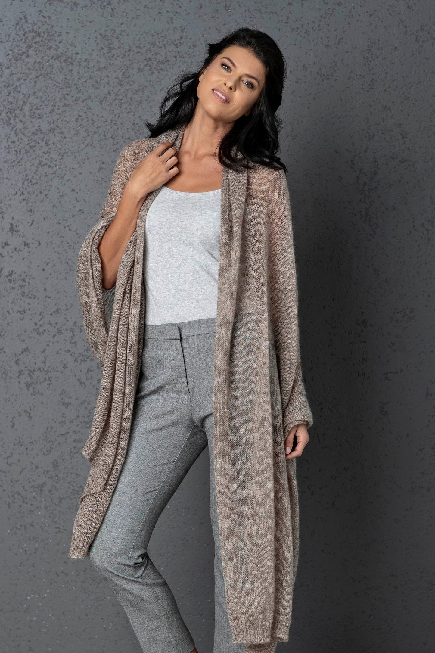 Mohair wool scarf wide and lightweight - Corsica cocoa