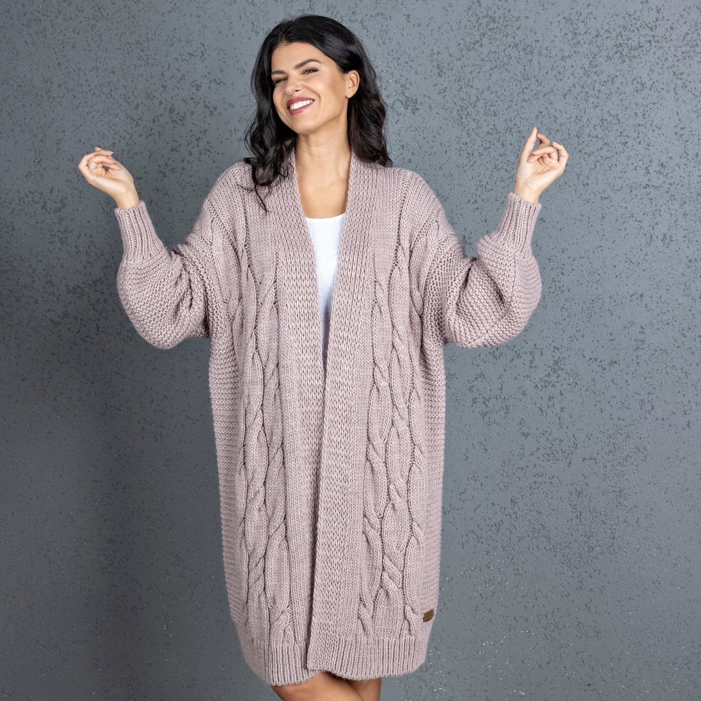 Chunky knit alpaca wool cardigan CATHERINE - dusty rose