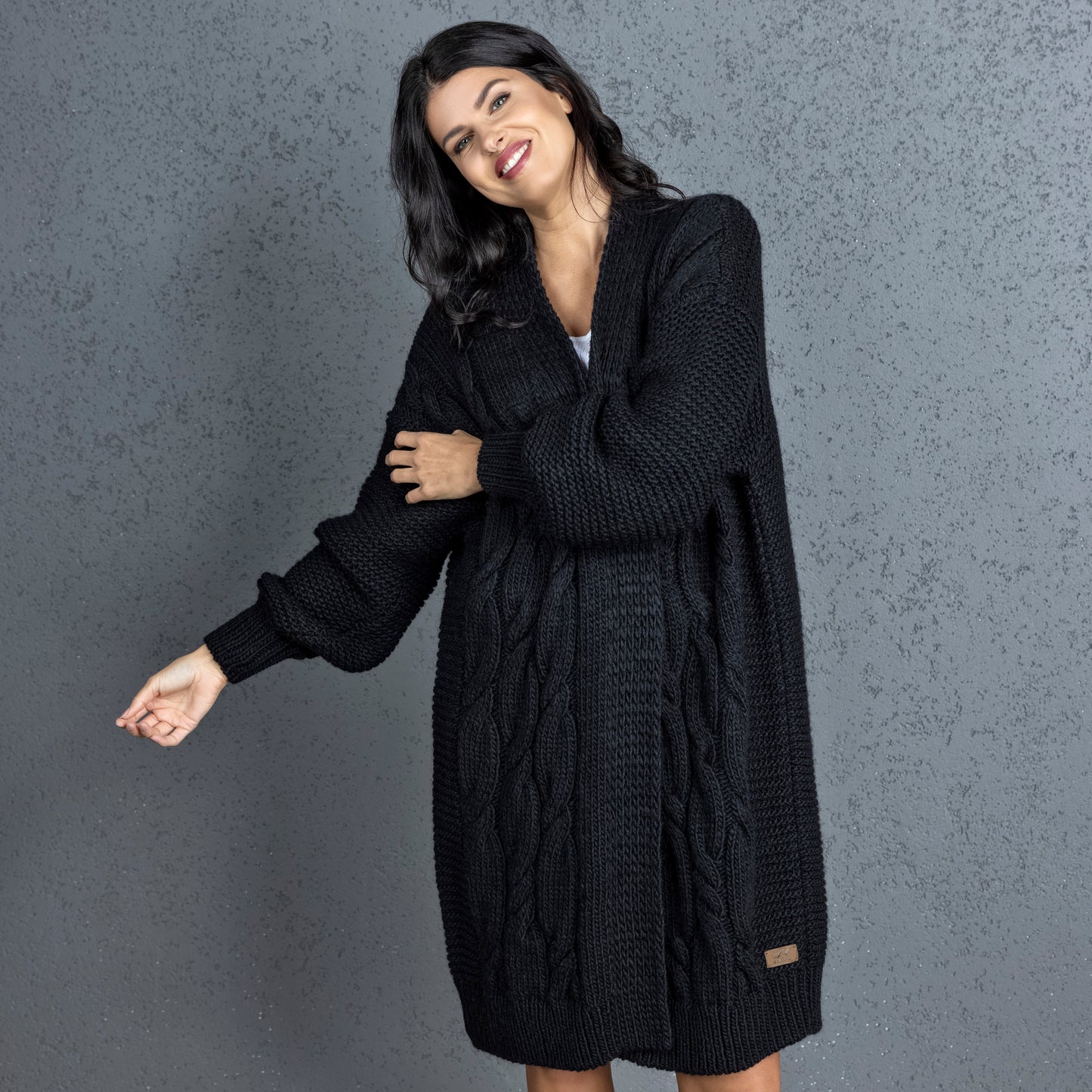Chunky knit alpaca wool cardigan CATHERINE - black