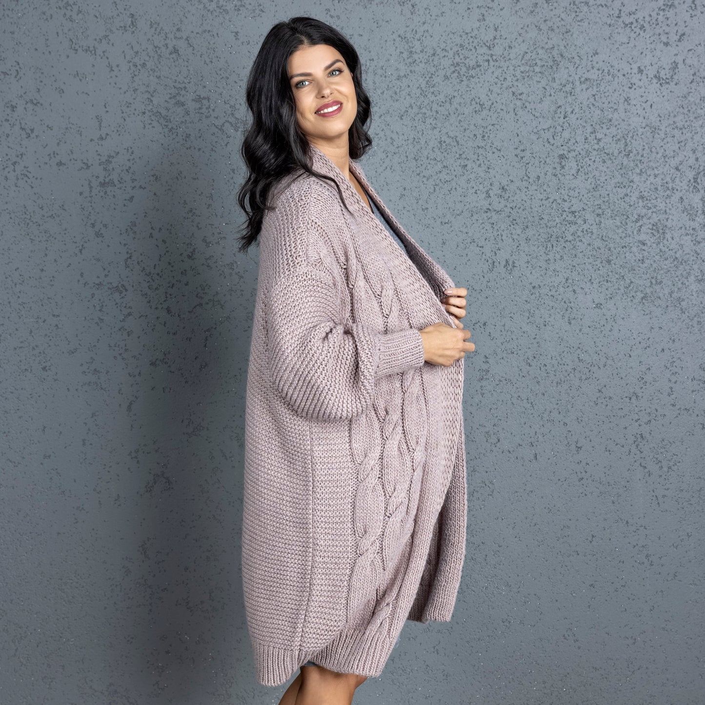 Chunky knit alpaca wool cardigan CATHERINE - dusty rose