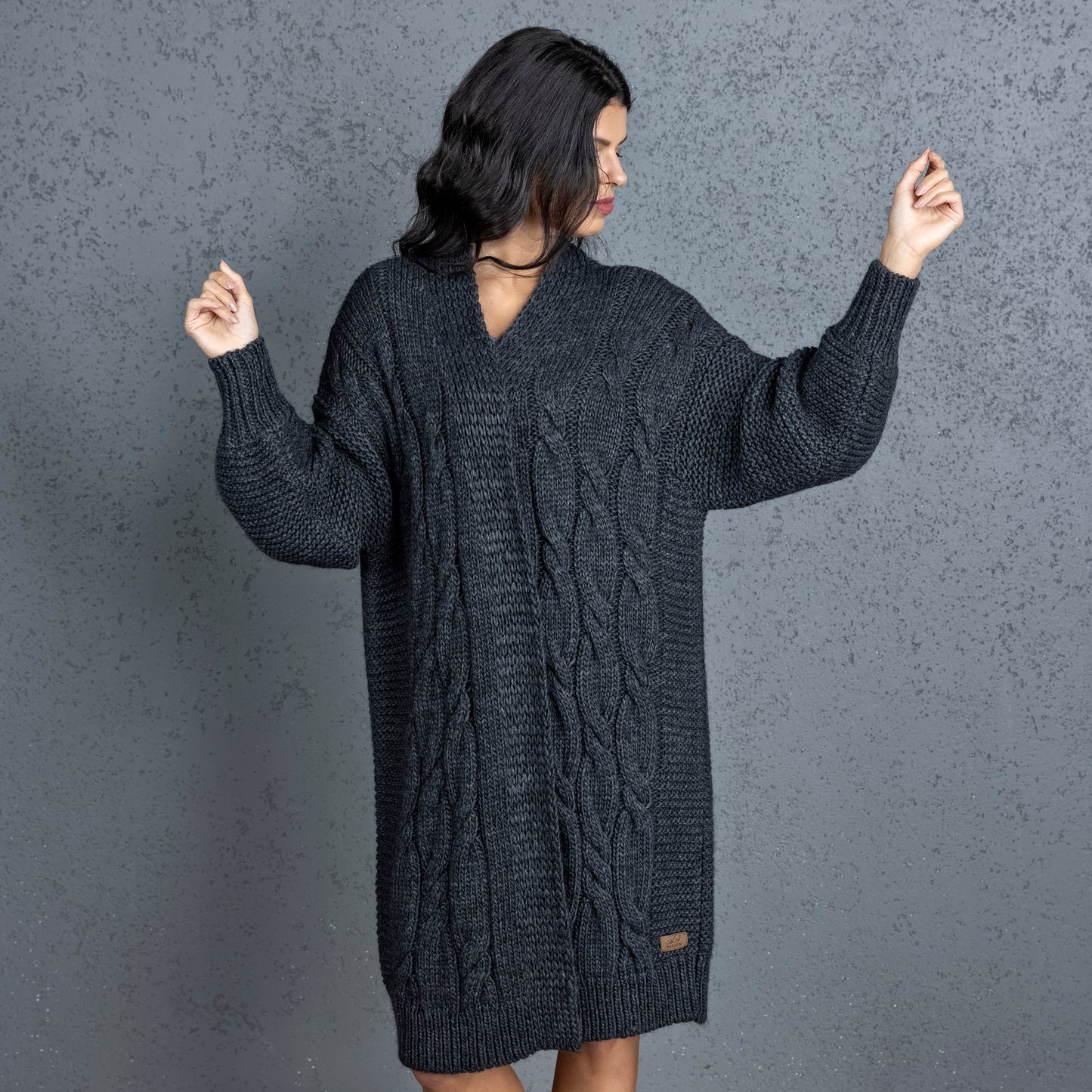Chunky knit alpaca wool cardigan CATHERINE - dark gray