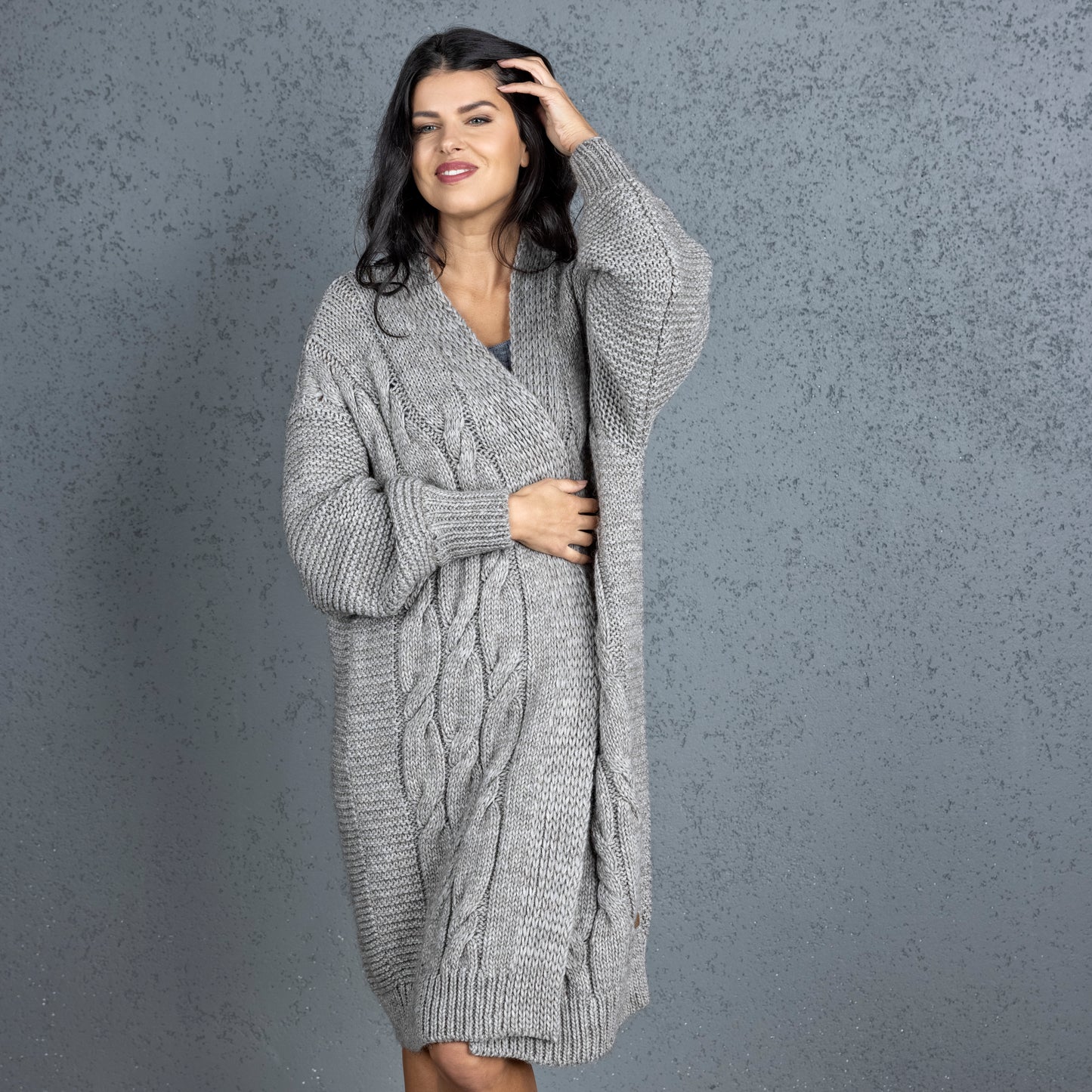 Chunky knit alpaca wool cardigan CATHERINE - cocoa