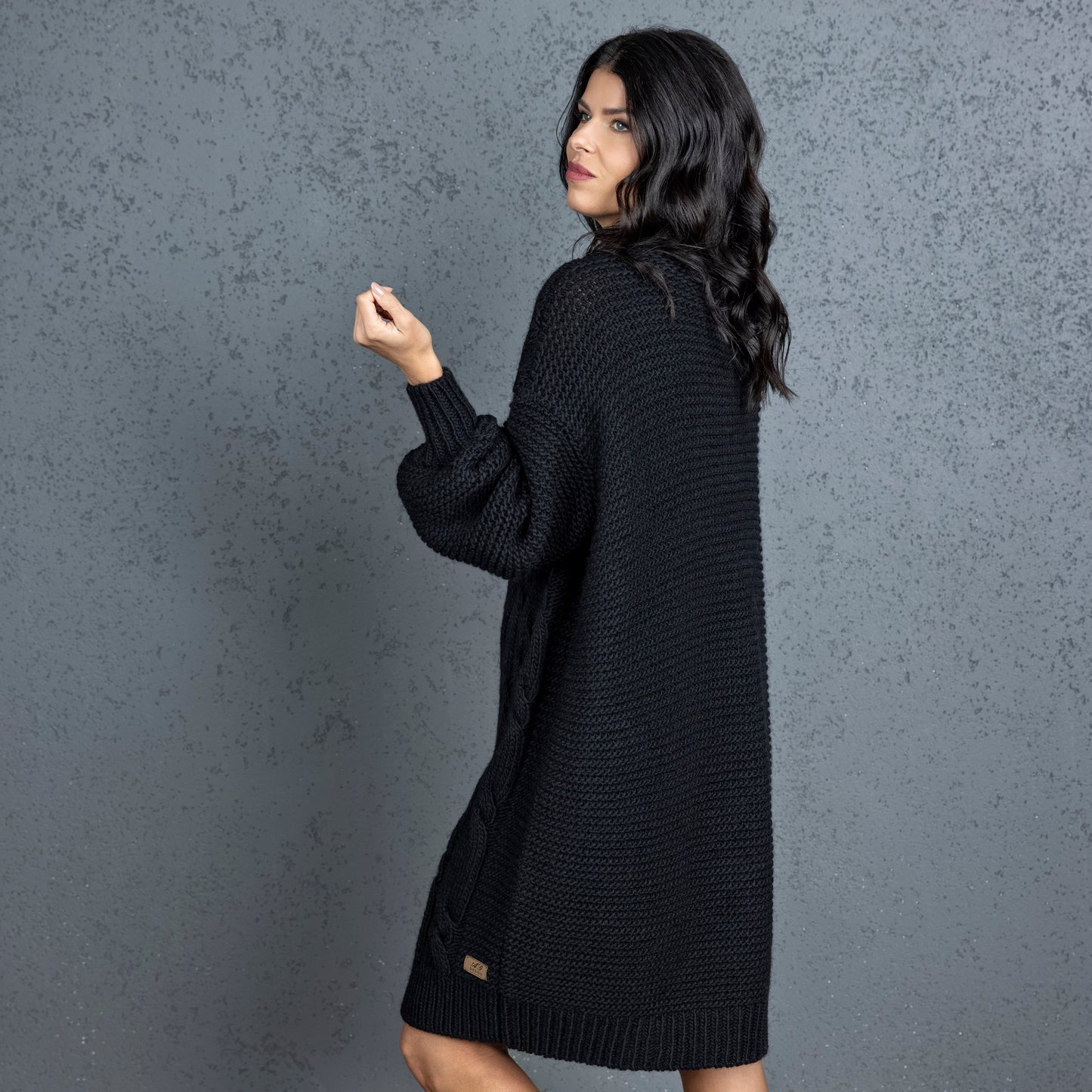 Chunky knit alpaca wool cardigan CATHERINE - black