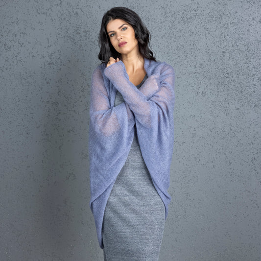 Knit lightweight mohair long cardigan wrap WRAPER - mauve