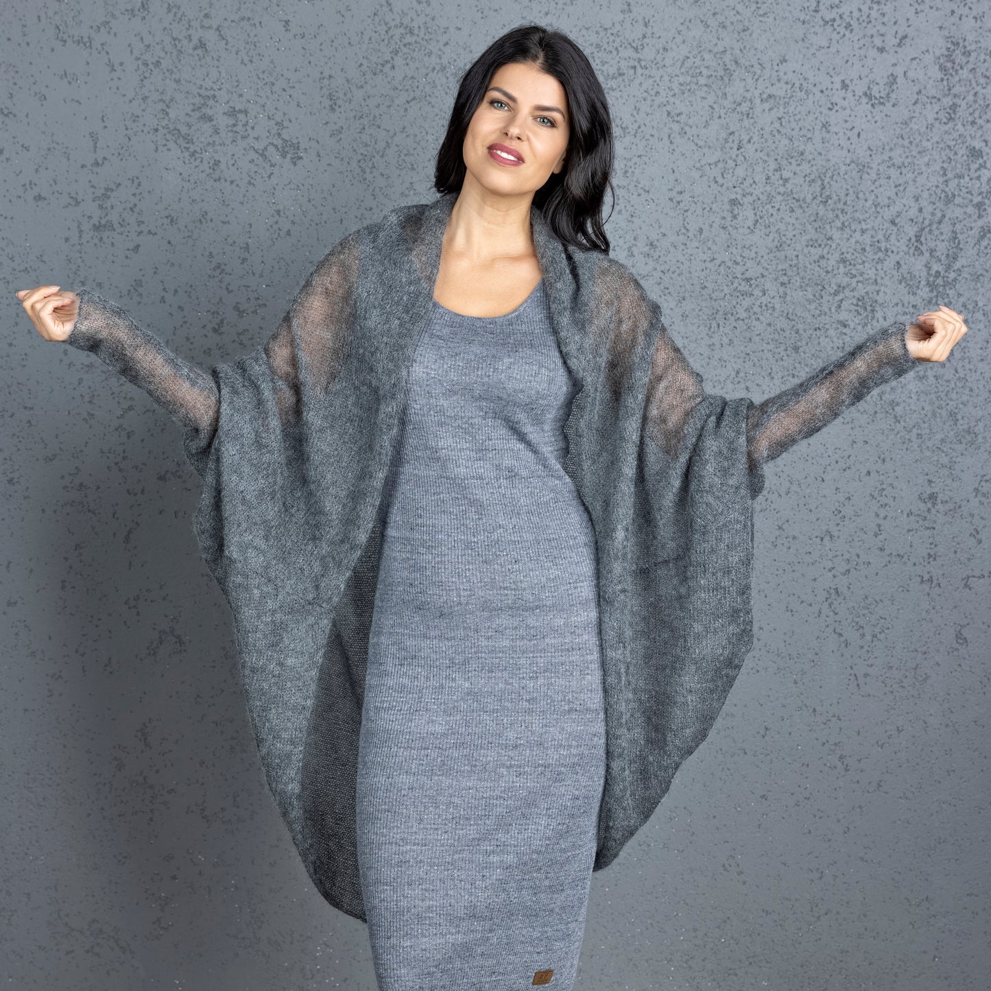 Knit lightweight mohair long cardigan wrap WRAPER - gray