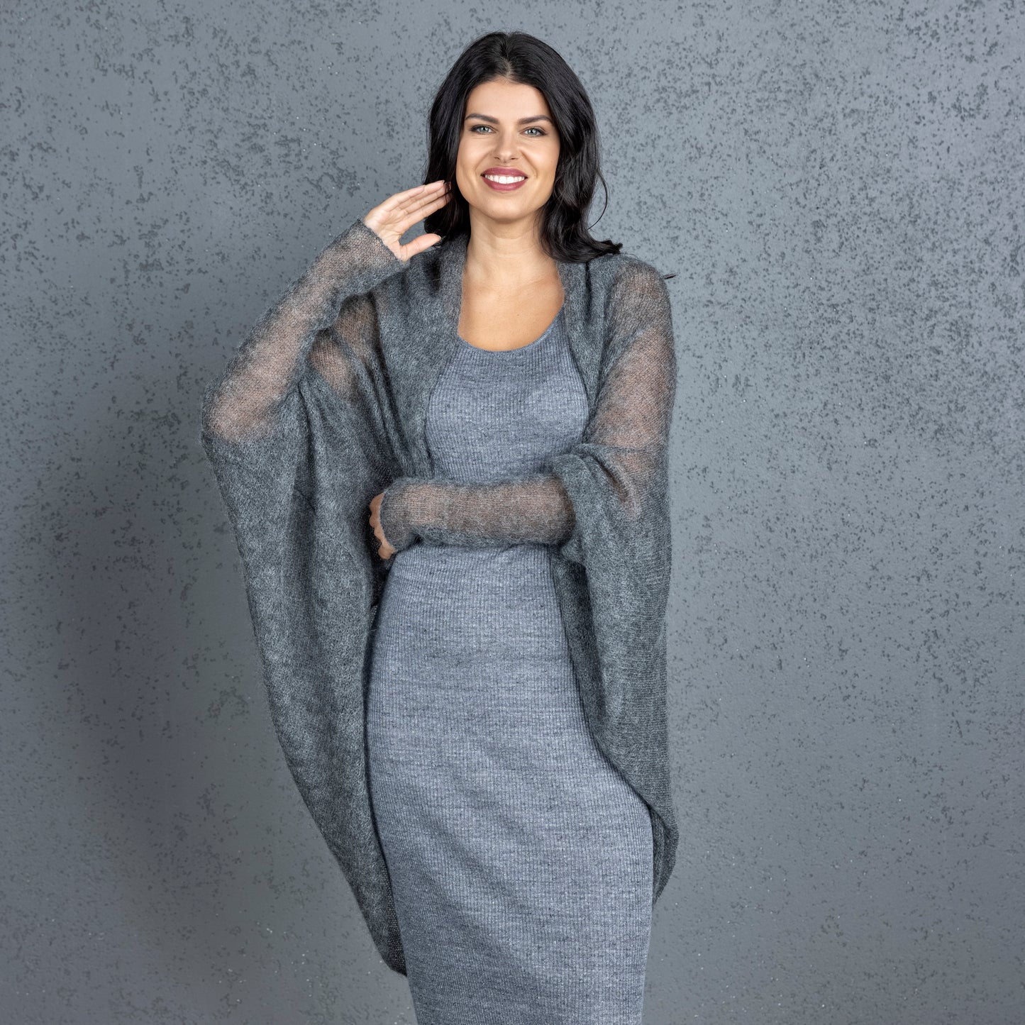 Knit lightweight mohair long cardigan wrap WRAPER - gray