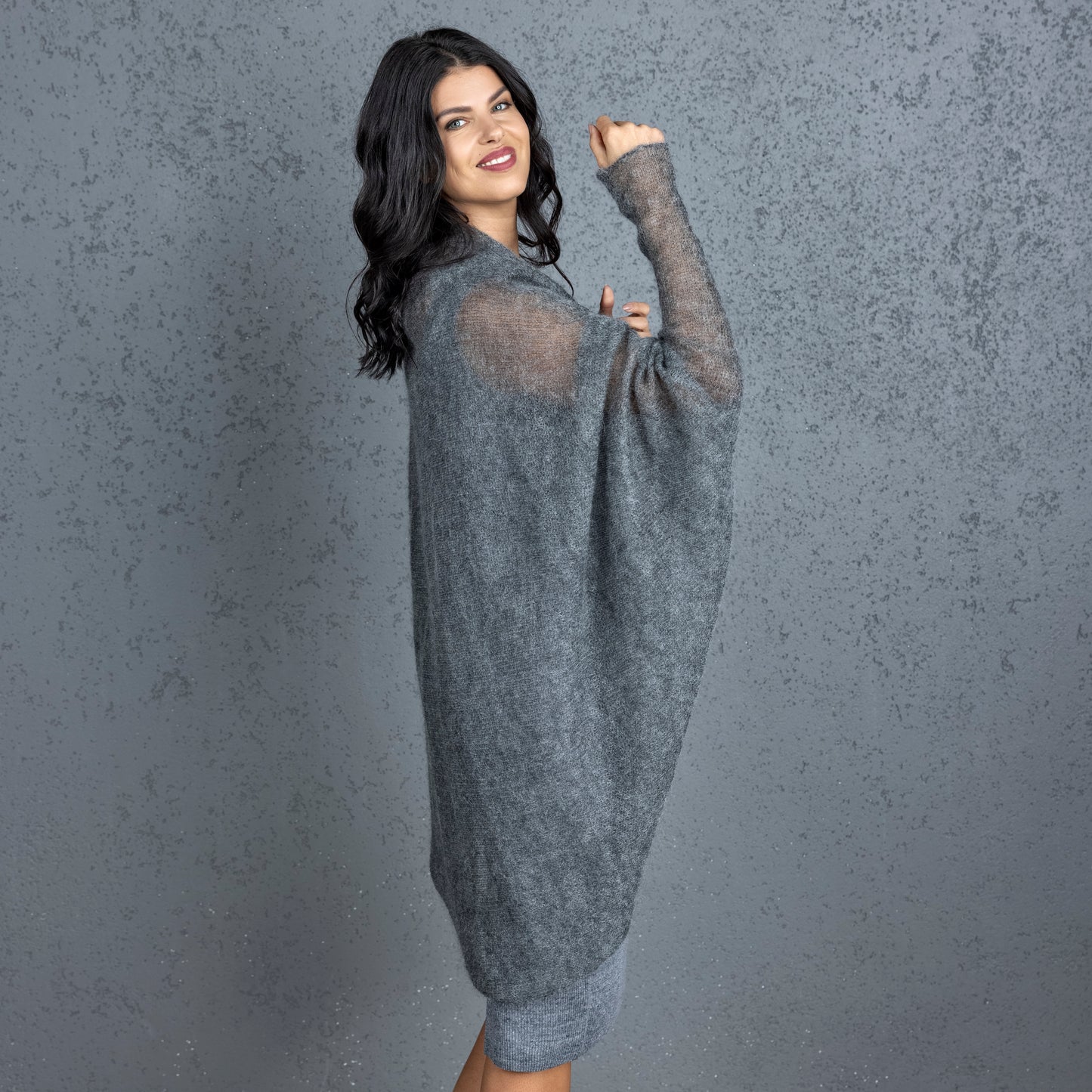 Knit lightweight mohair long cardigan wrap WRAPER - gray