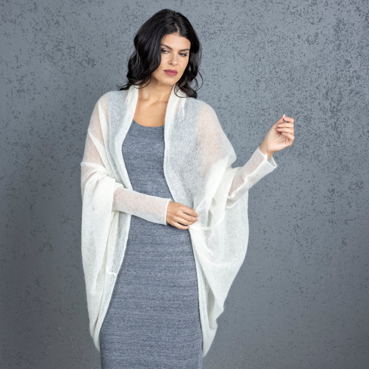 Knit lightweight mohair long cardigan wrap WRAPER - ivory