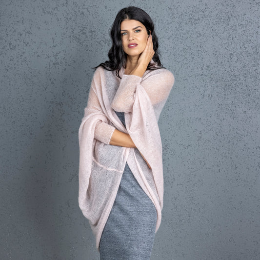 Knit lightweight mohair long cardigan wrap WRAPER - dusty rose