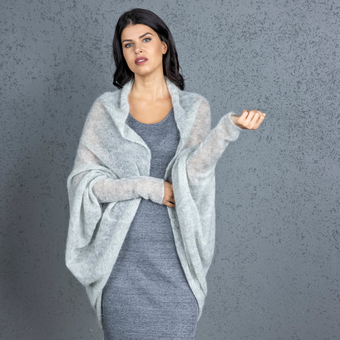 Knit lightweight mohair long cardigan wrap WRAPER - light gray