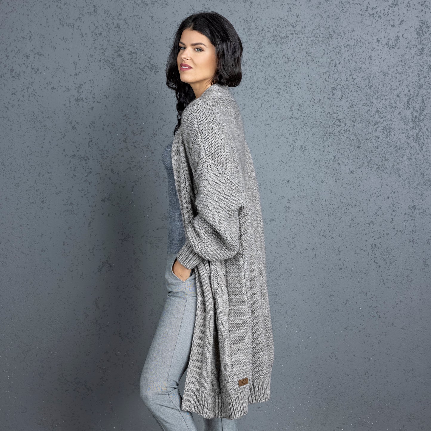 Chunky knit alpaca wool cardigan CATHERINE - cocoa