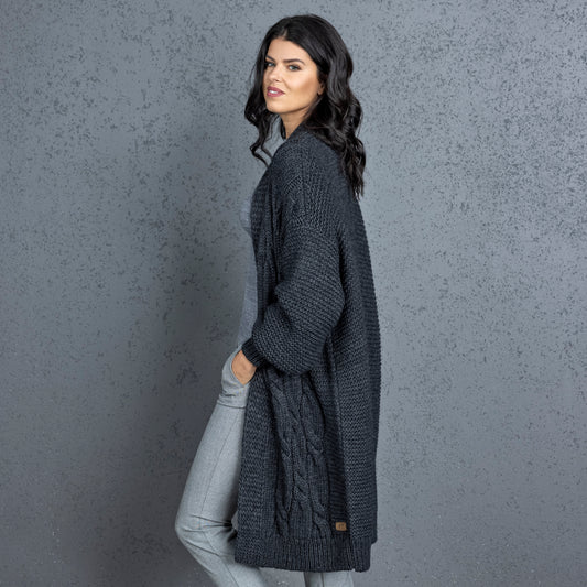 Chunky knit alpaca wool cardigan CATHERINE - dark gray