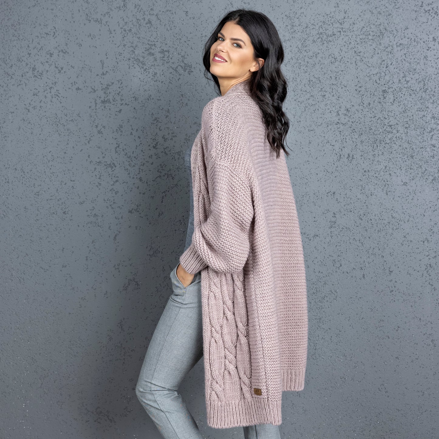 Chunky knit alpaca wool cardigan CATHERINE - dusty rose