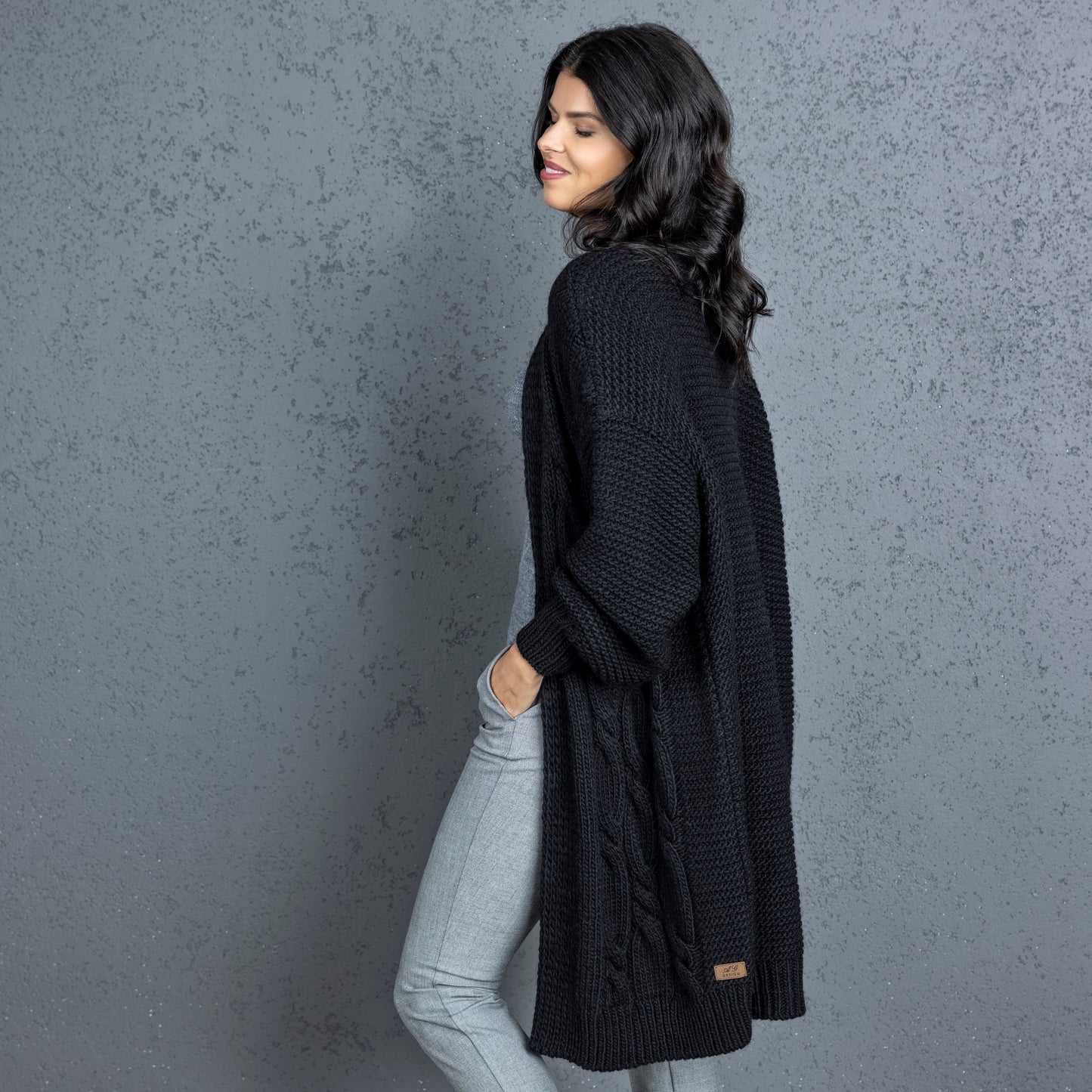 Chunky knit alpaca wool cardigan CATHERINE - black