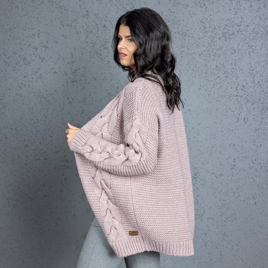 Chunky knit alpaca wool cardigan NORA - dusty rose