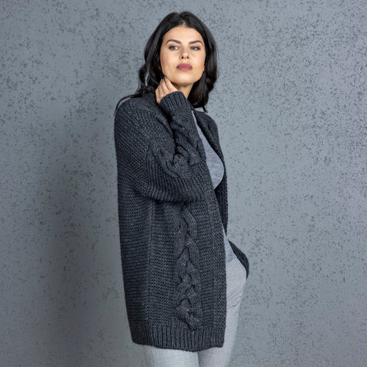 Chunky knit alpaca wool cardigan NORA - dark gray