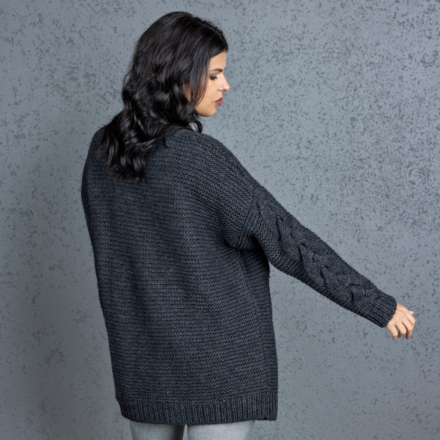 Chunky knit alpaca wool cardigan NORA - dark gray