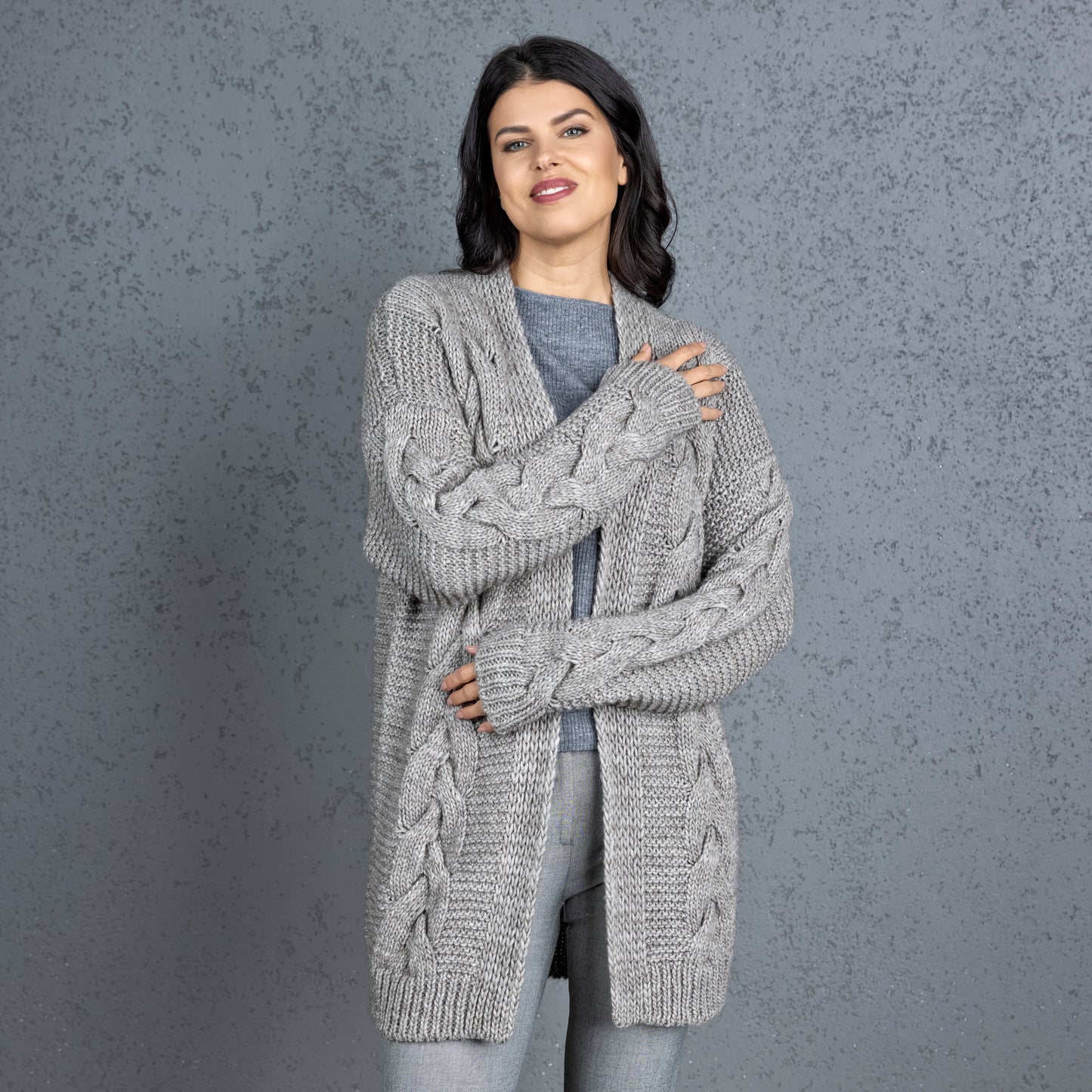 Chunky knit alpaca wool cardigan NORA - cocoa