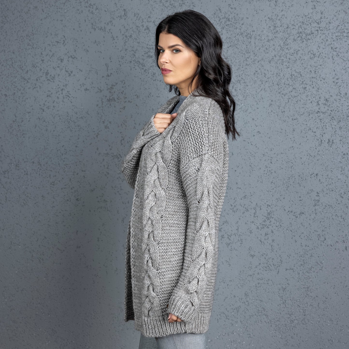 Chunky knit alpaca wool cardigan NORA - cocoa