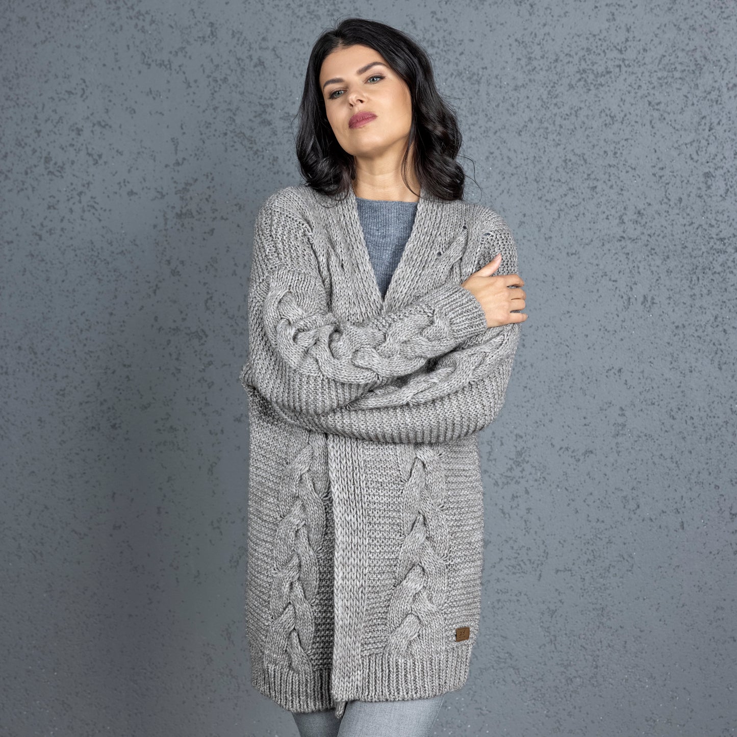 Chunky knit alpaca wool cardigan NORA - cocoa