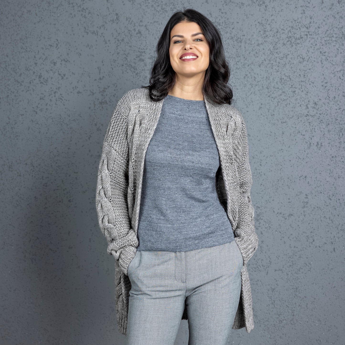 Chunky knit alpaca wool cardigan NORA - cocoa