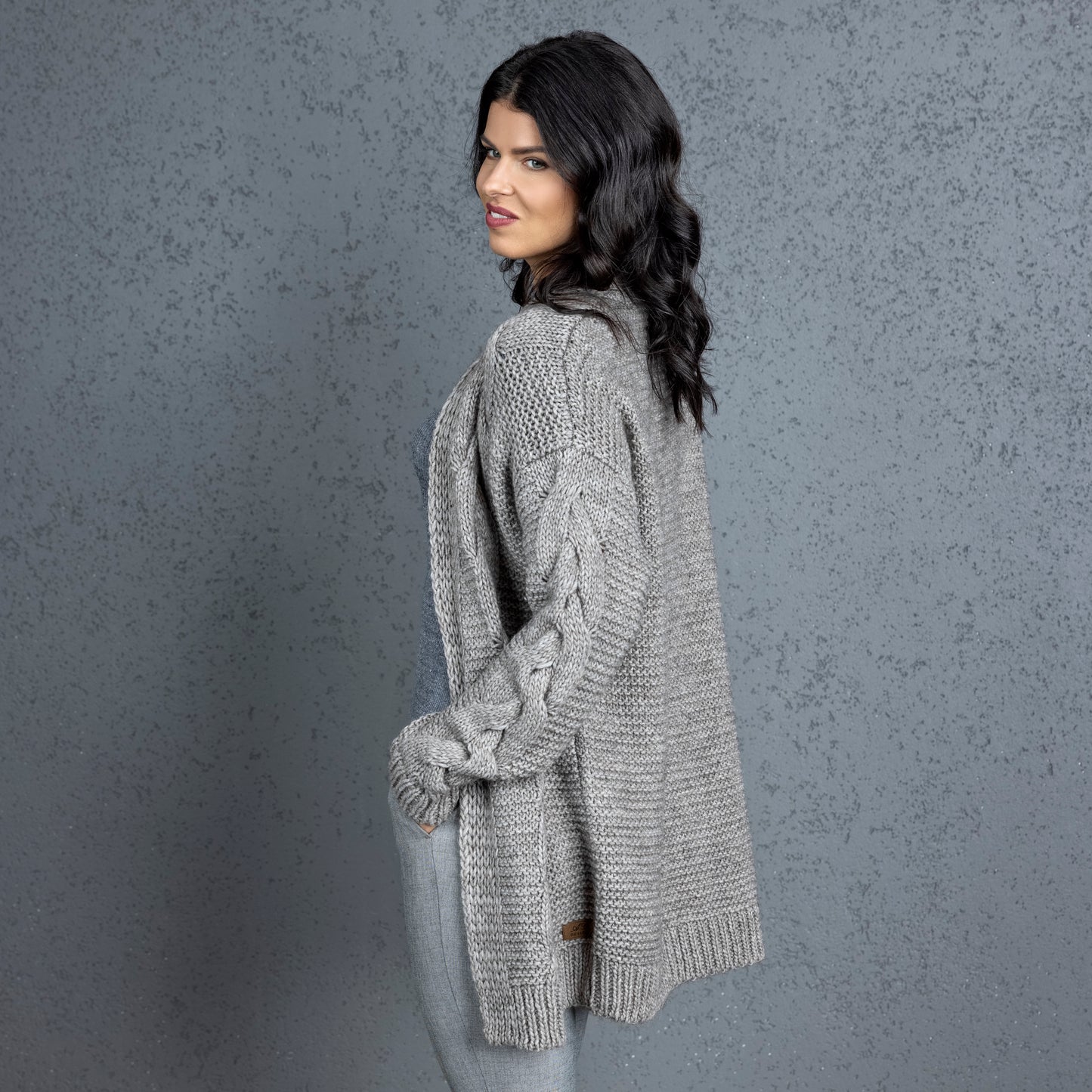 Chunky knit alpaca wool cardigan NORA - cocoa