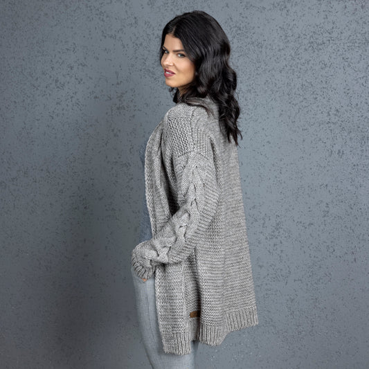 Chunky knit alpaca wool cardigan NORA - cocoa
