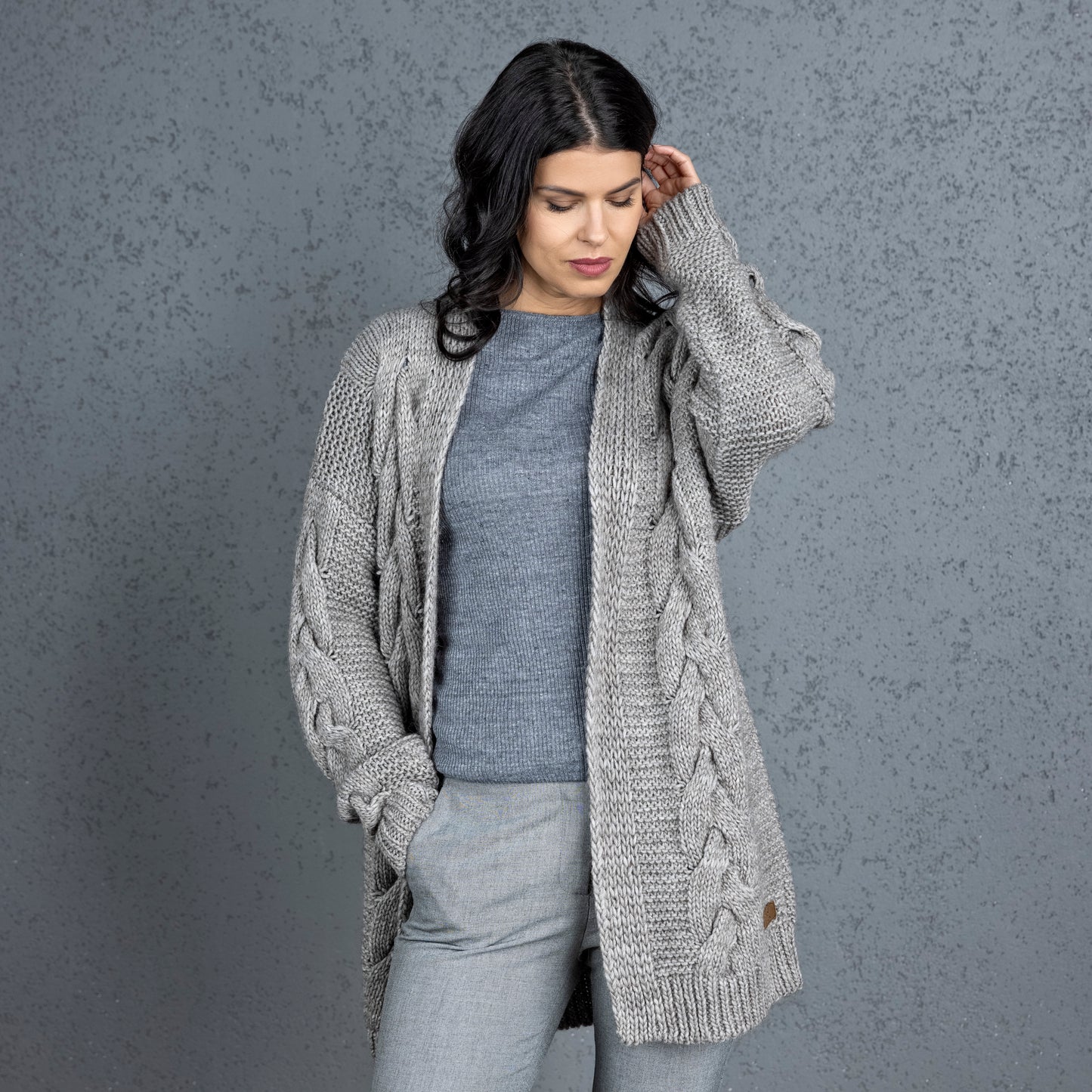 Chunky knit alpaca wool cardigan NORA - cocoa