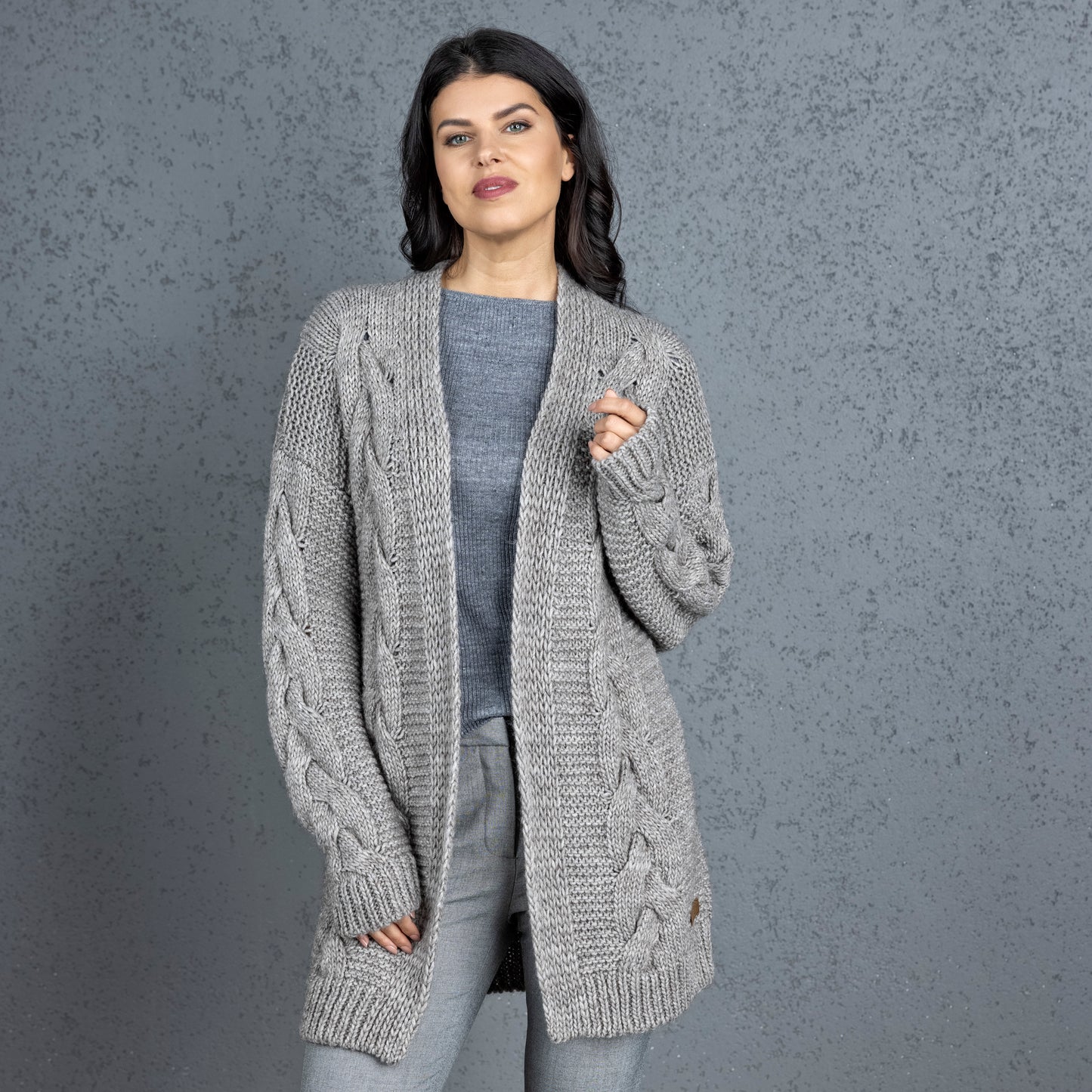 Chunky knit alpaca wool cardigan NORA - cocoa