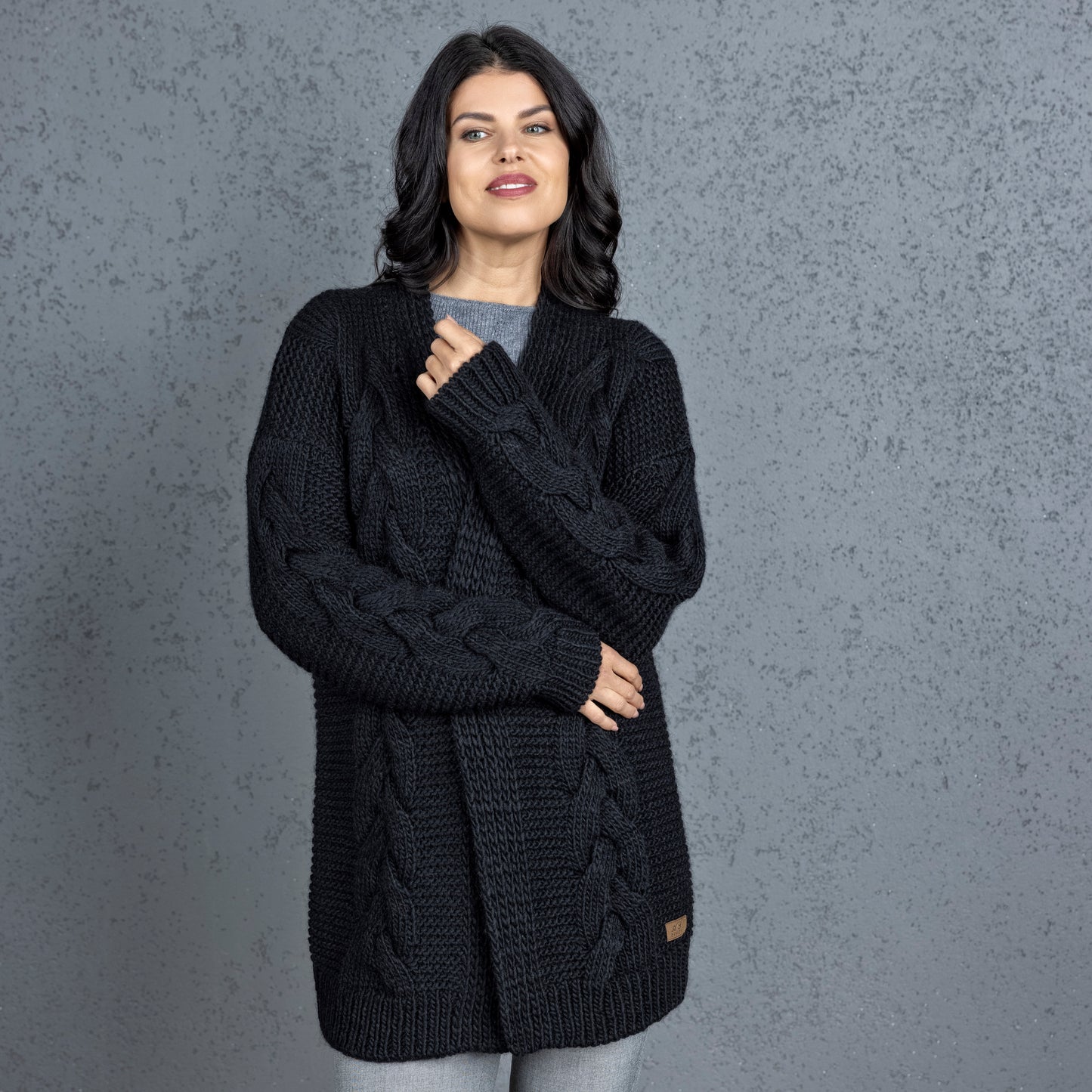 Chunky knit alpaca wool cardigan NORA - black