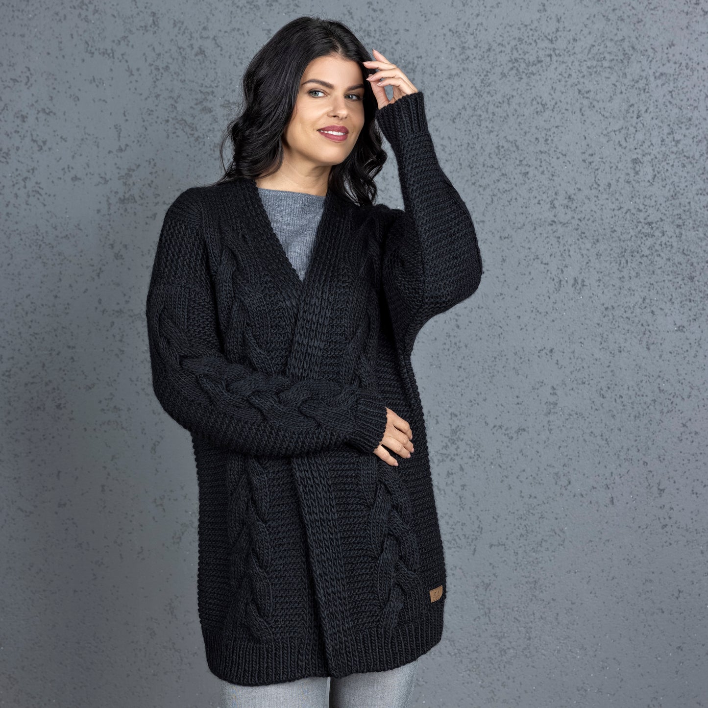 Chunky knit alpaca wool cardigan NORA - black