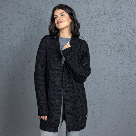 Chunky knit alpaca wool cardigan NORA - black