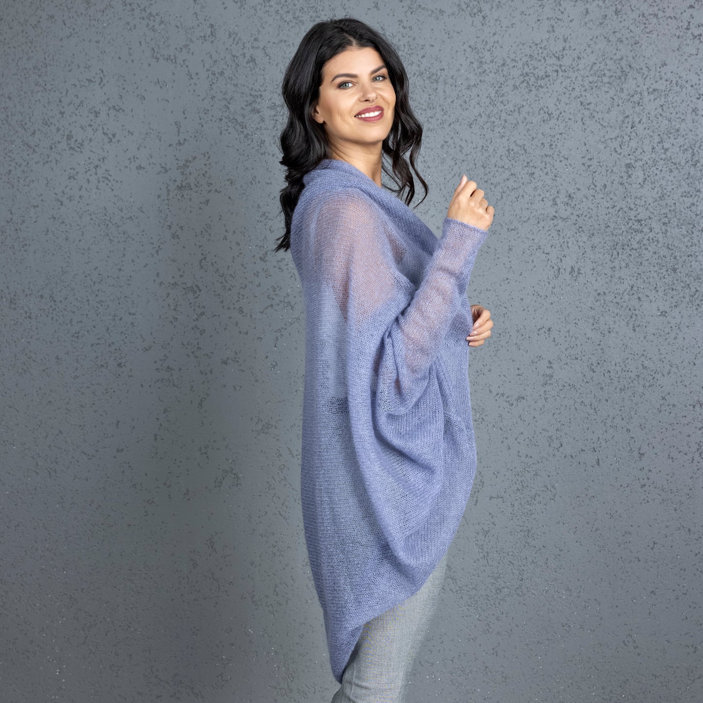 Knit lightweight mohair long cardigan wrap WRAPER - mauve