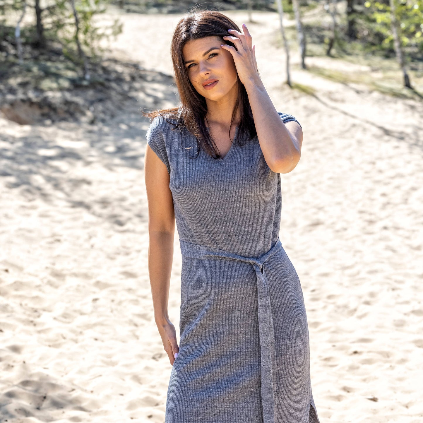 Linen thin knit dress Breeze - gray